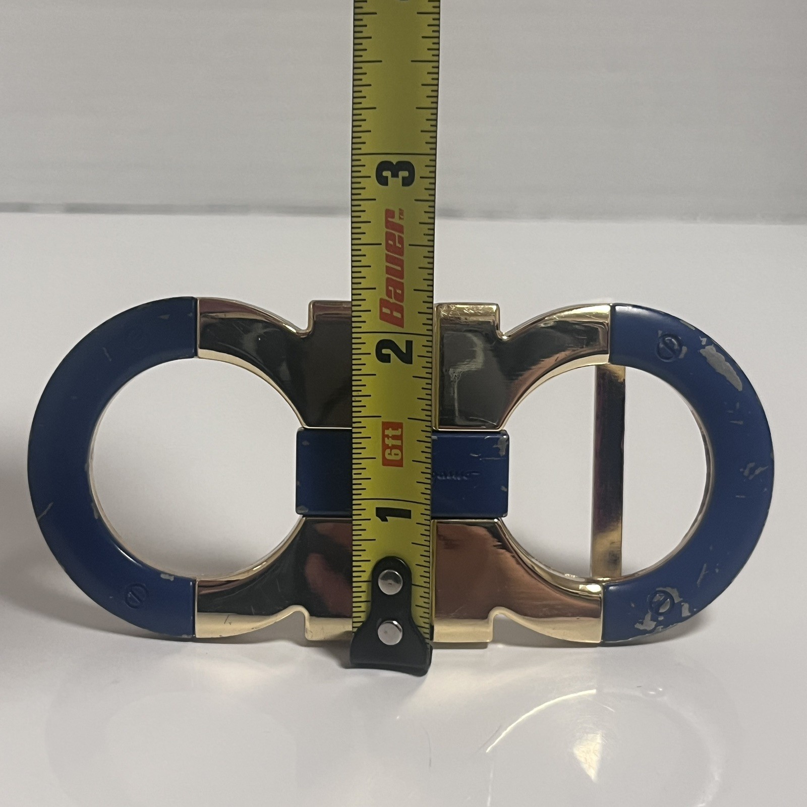 Salvatore Ferragamo Belt Buckle Gold and Navy blue fits belts 1.5” wide blemish