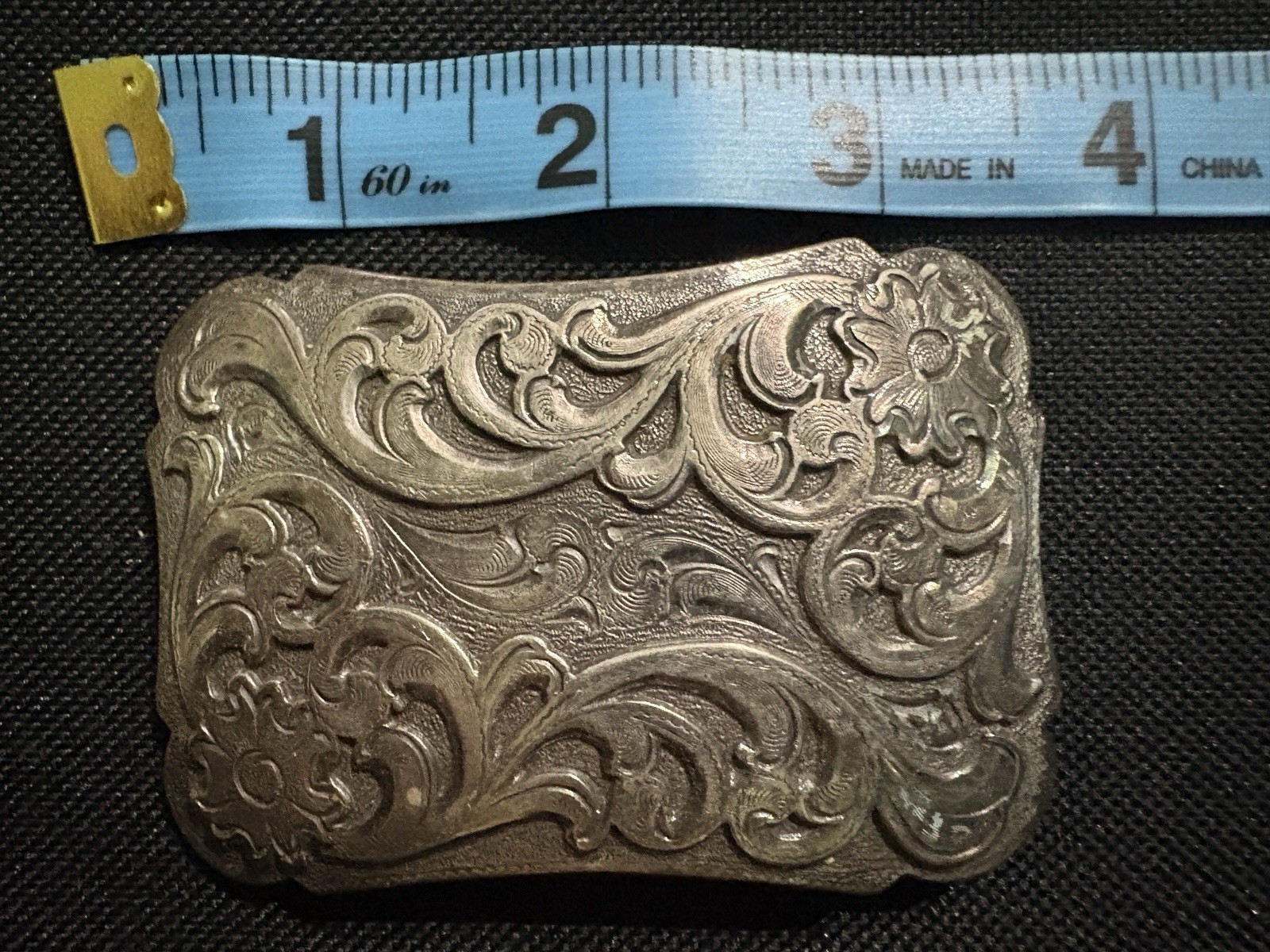 Western Floral Engraved Silver Metal Belt Buckle Fits 2in Belt