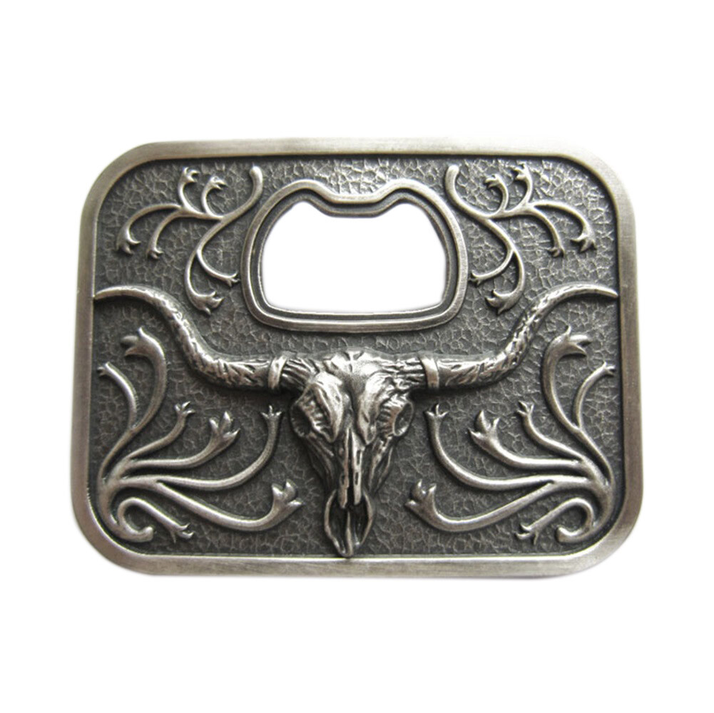 Vintage Silver Plated Long Horn Bull Bottle Opener Belt Buckle also Stock in US