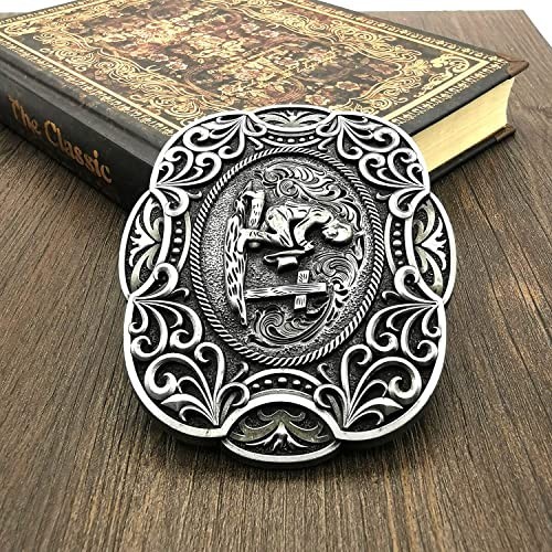 Celtic Cross Horse Religious Belt Buckle Western Cowboy for Men Leather Snap