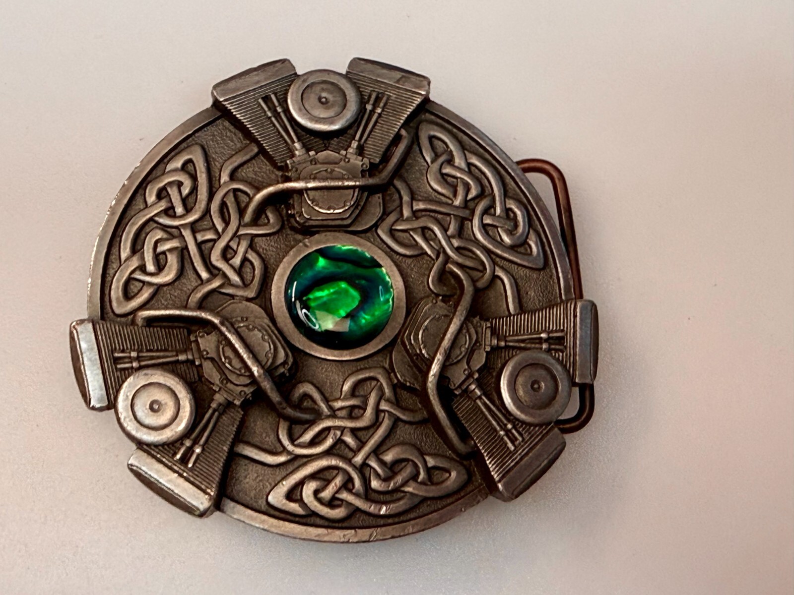 Celtics Knot with Centered Green Stone Gothic Punk 2005 Bergamot Belt Buckle