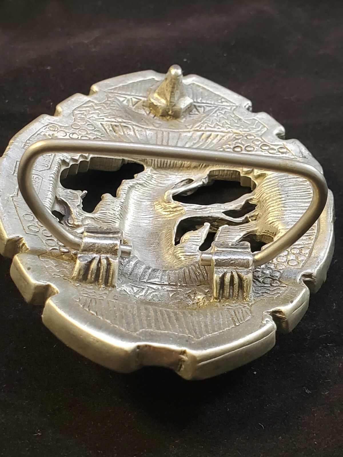 Diamond Cut Pewter Man Riding Horse Belt Buckle