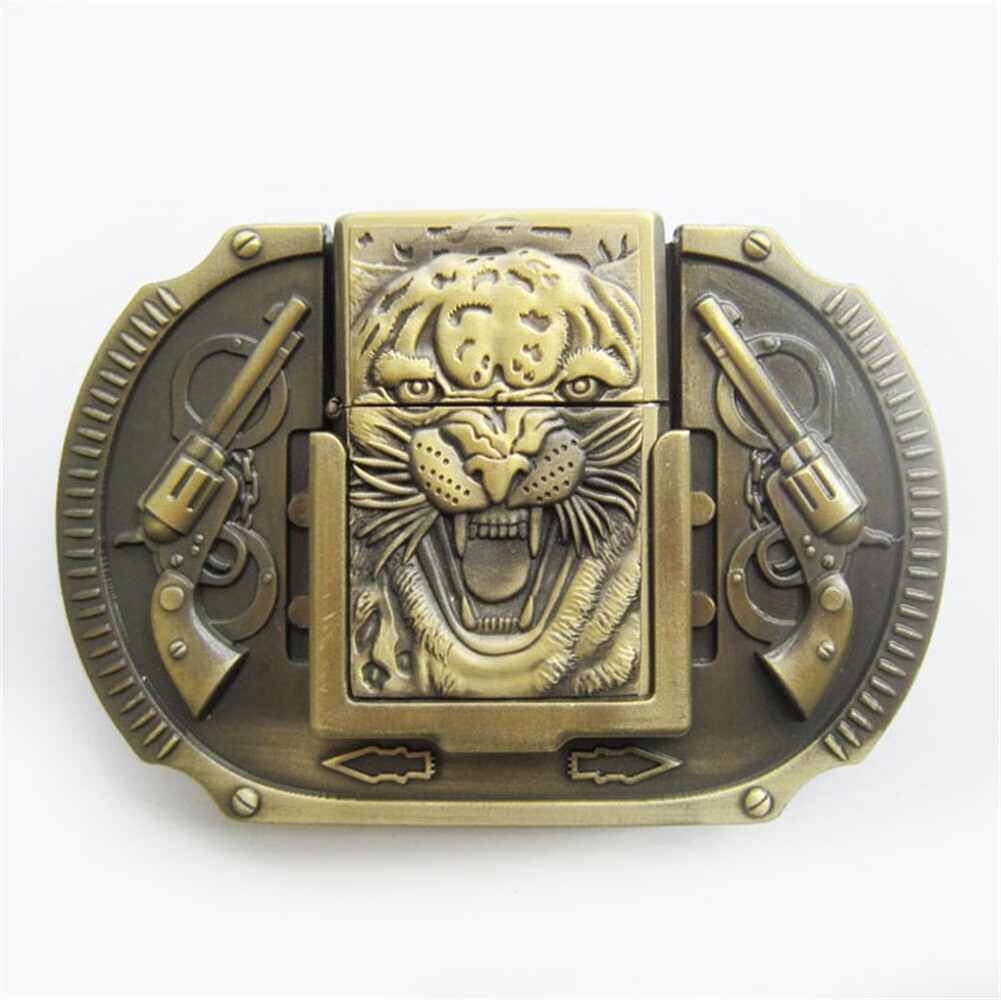 Vintage Bronze Western Tiger Wildlife Lighter Belt Buckle also Stock in US