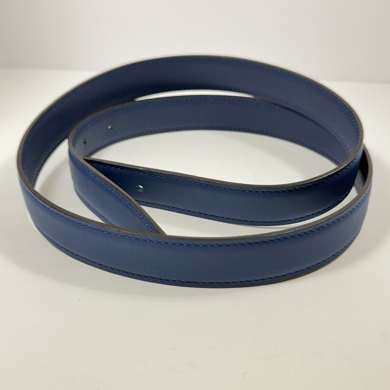 Authentic HERMES H Logo Reversible Belt Strap Blue Gold Tone Buckle Kit 85