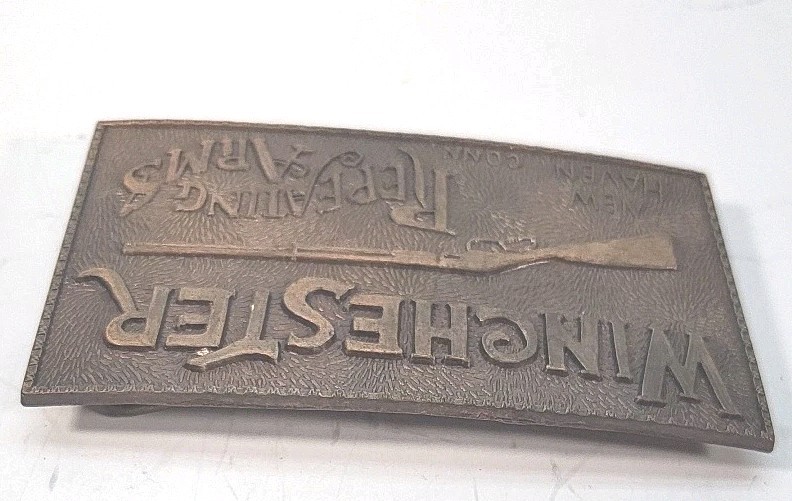 Winchester Repeating Arms New Haven Conn. Rifle Guns Vintage Brass Belt Buckle
