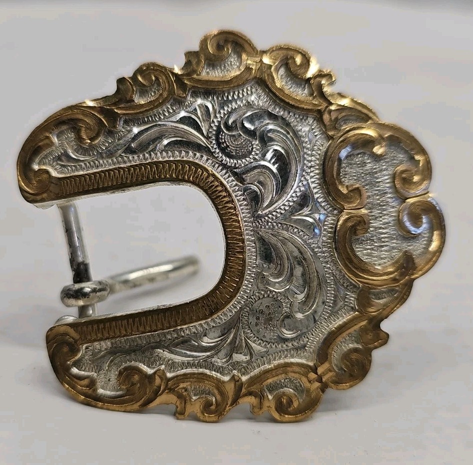 DALE CHAVEZ DESIGN BY VTG BELT BUCKLE SILVER W/COPPER EDGE 2.5&Prime; X 2.5&Prime; SIGNED