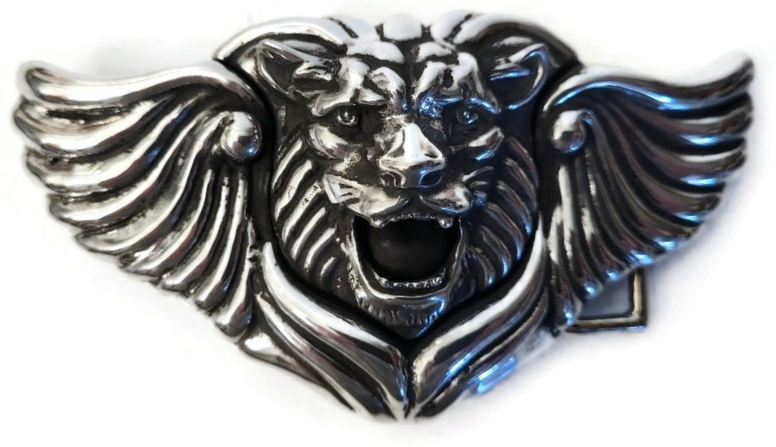 AL BERES TWO 1.5&Prime; LION WING BELT « BUCKLE ONLY » ANTIQUE SILVER PEWTER METAL USA