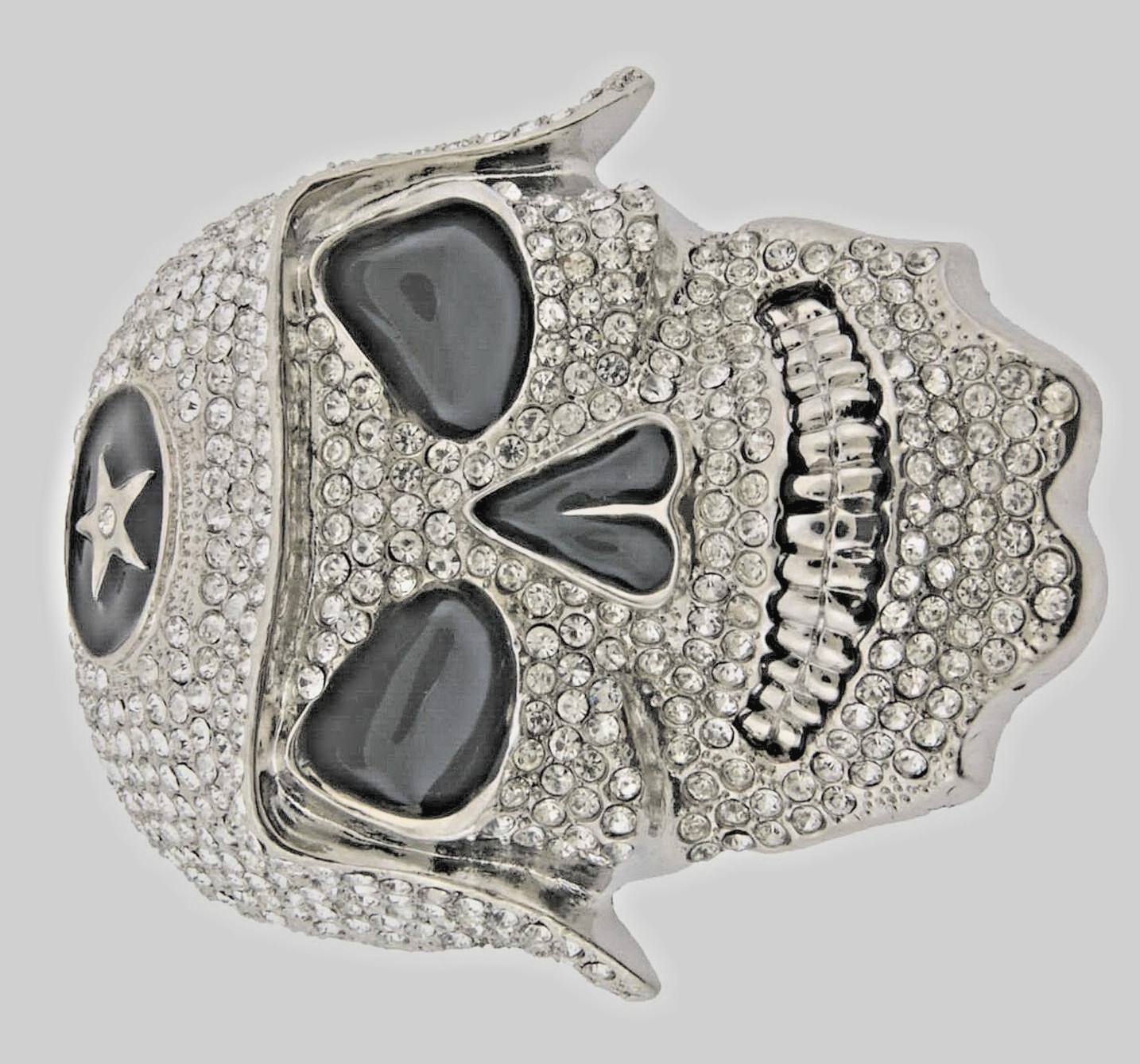 Skull Belt Buckles Men Women Rhinestones Vintage Star Silver Metal Pirate Horn