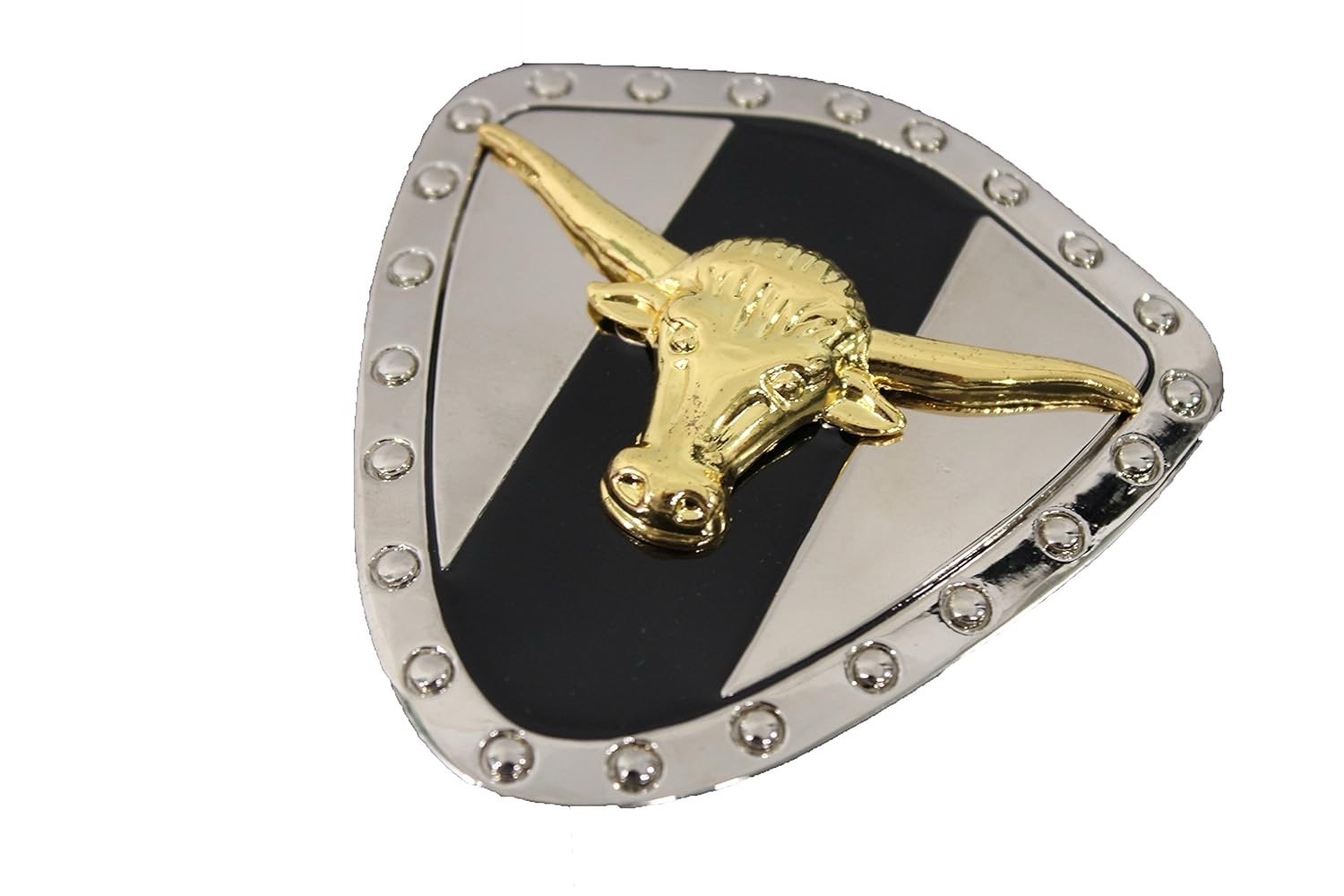 Western Silver Metal Belt Buckle Texas Long Horn Cow Bling Gold Shield