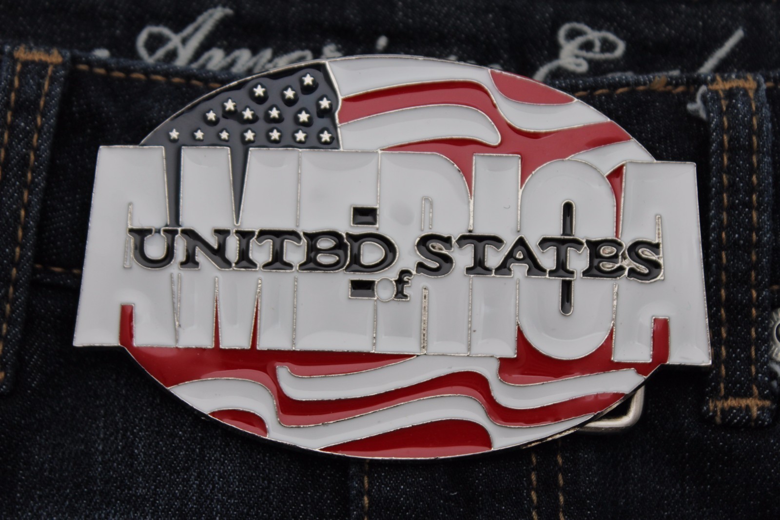 Men Women Silver Metal Buckle Fashion United States Of America Flag USA 4th July