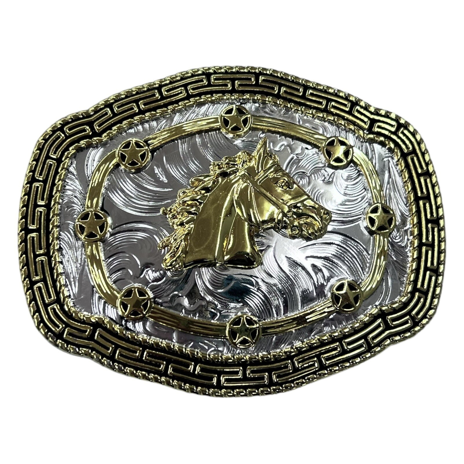 Horse Head Rodeo Belt Buckle Silver And Gold