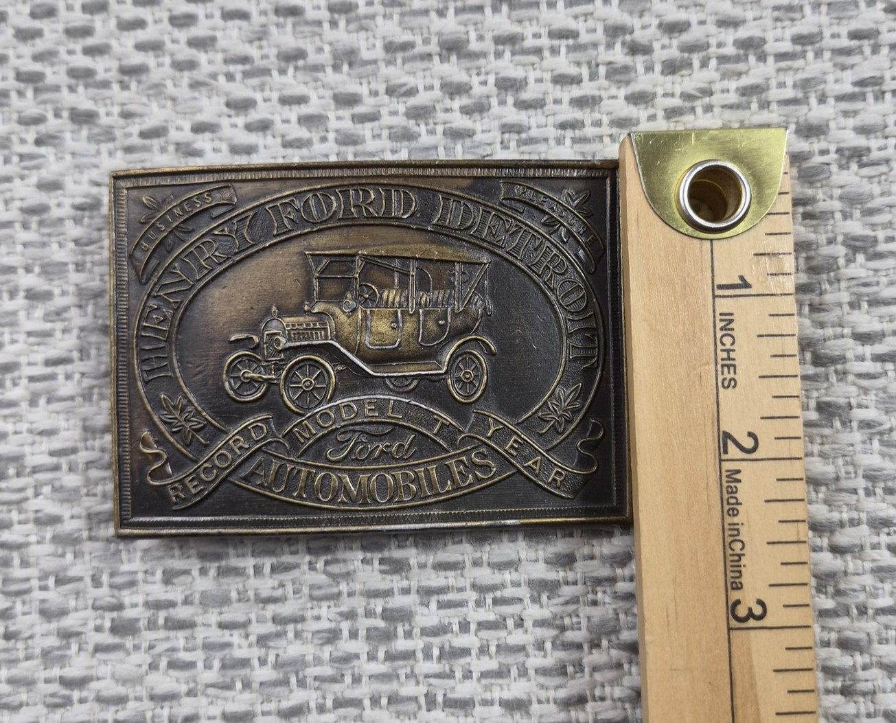 Vintage Ford Belt Buckle Mens Silver Model T Automobiles Rectangular Western
