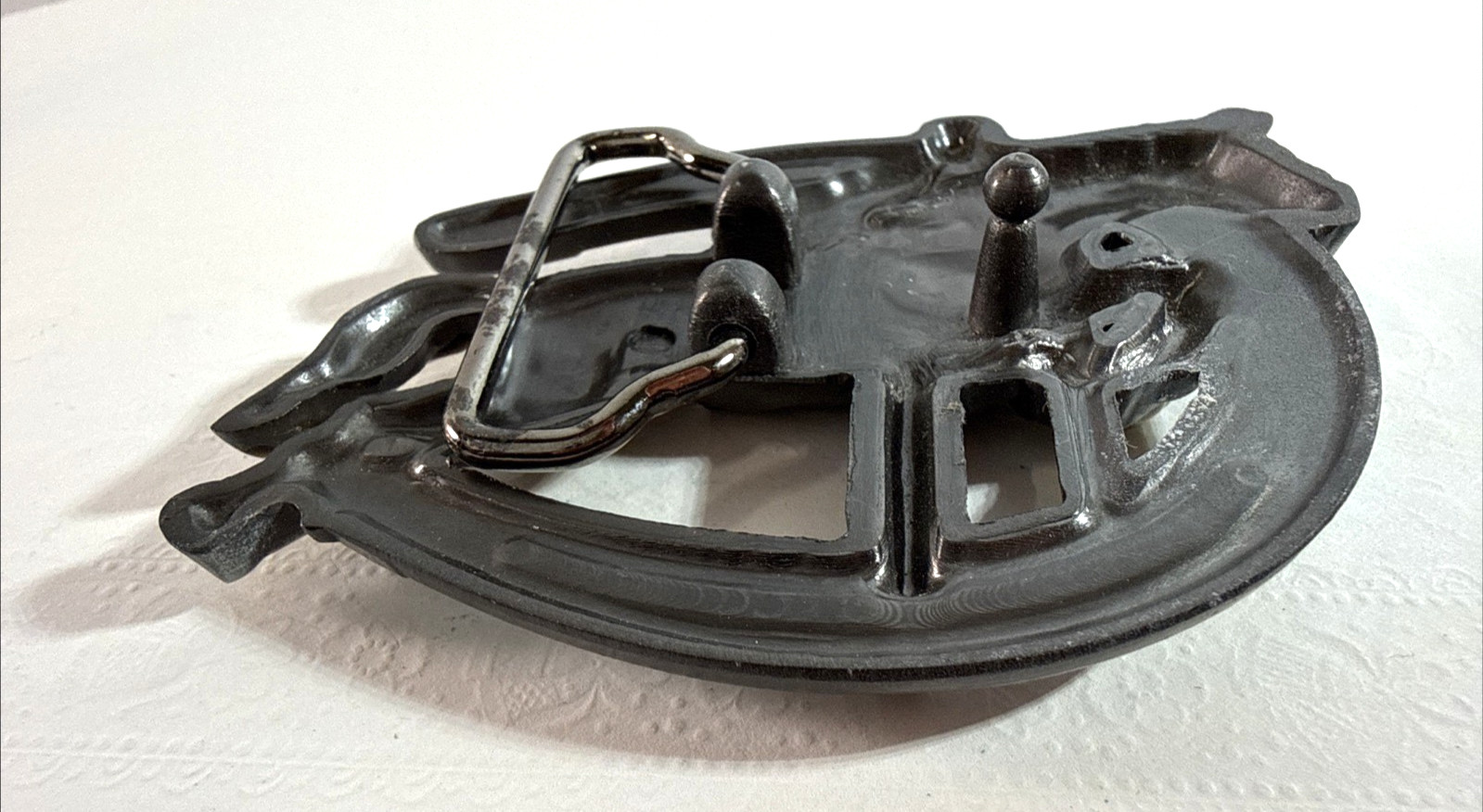 Metal Finish Belt Buckle with Horseshoe and Riding Jockey