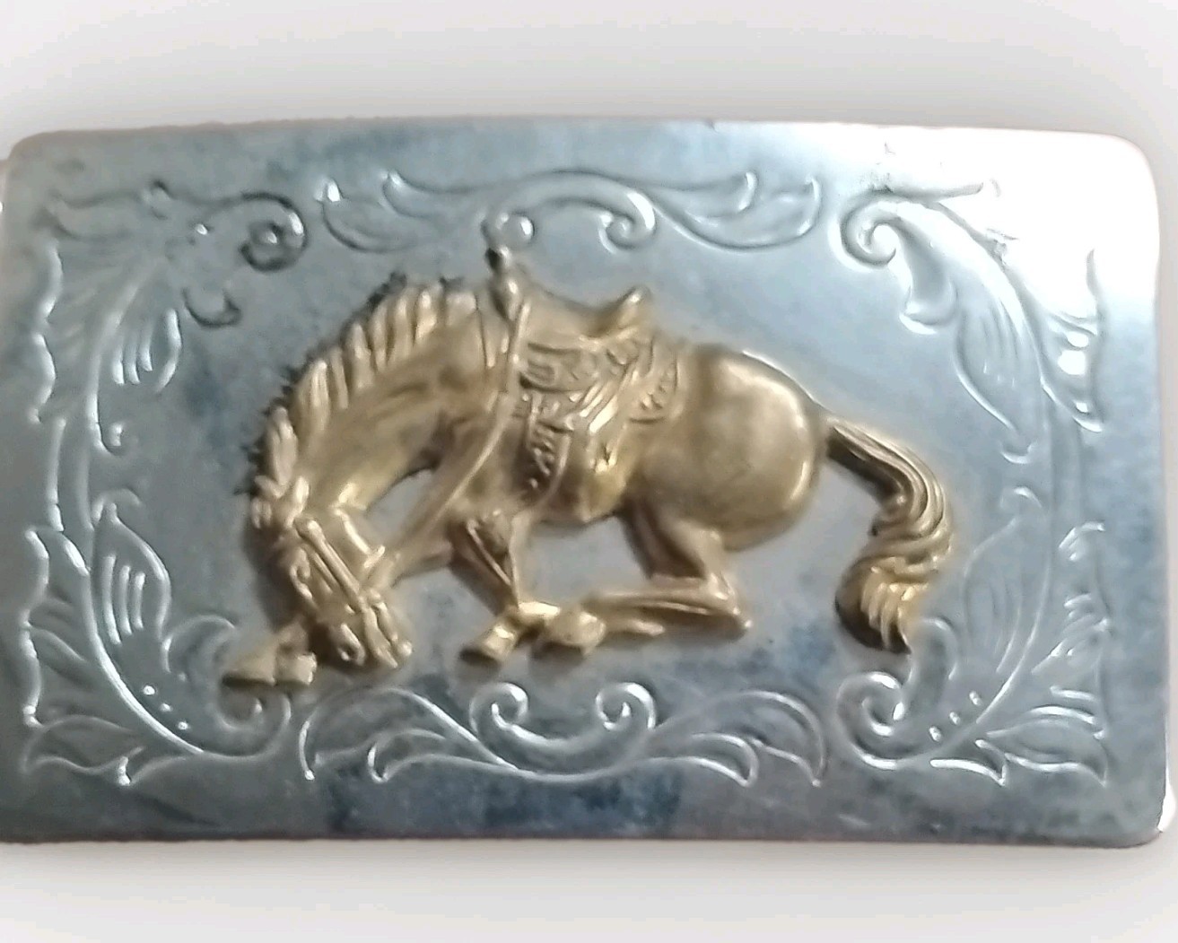 Men&rsquo;s Western Cowboy Engraved Floral Horse Belt Buckle Silver/Gold Tone Metal