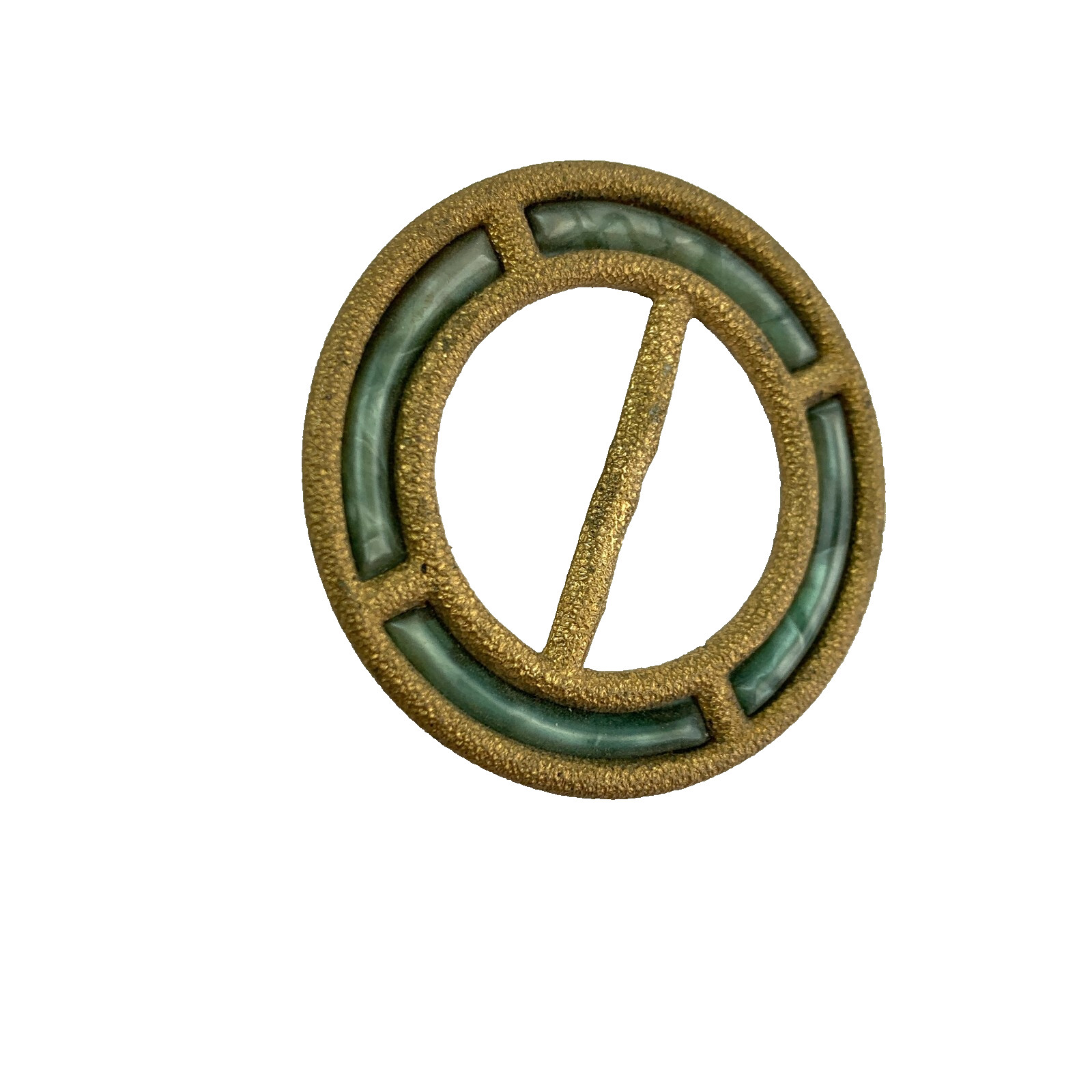 Vintage Made In Germany Brooch Belt Buckle? Hammered Gold Tone Green Enamel