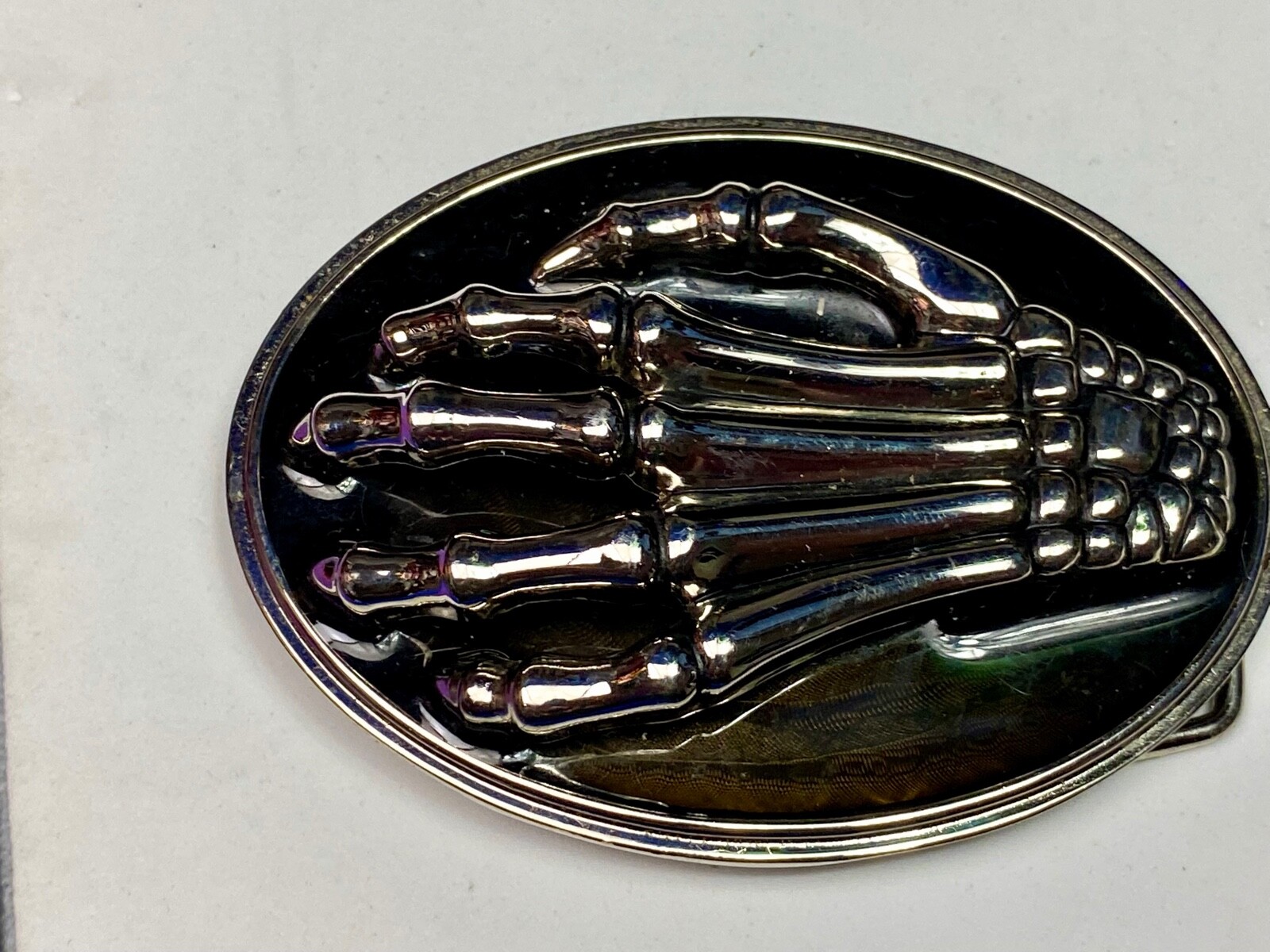Skeleton Hand Fingers Bones Raised Claw Fingers Gothic Black Oval Belt Buckle