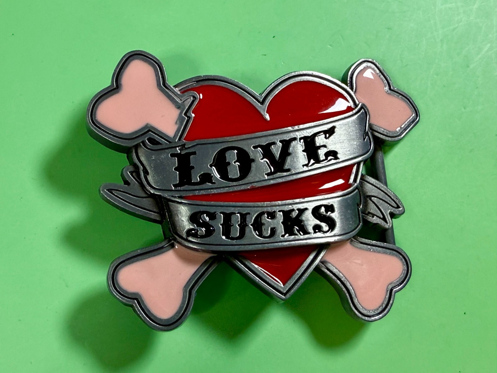 LOVE SUCKS Red Hearts Pink Crossbones Ladies Buckle Rage Belt Buckle