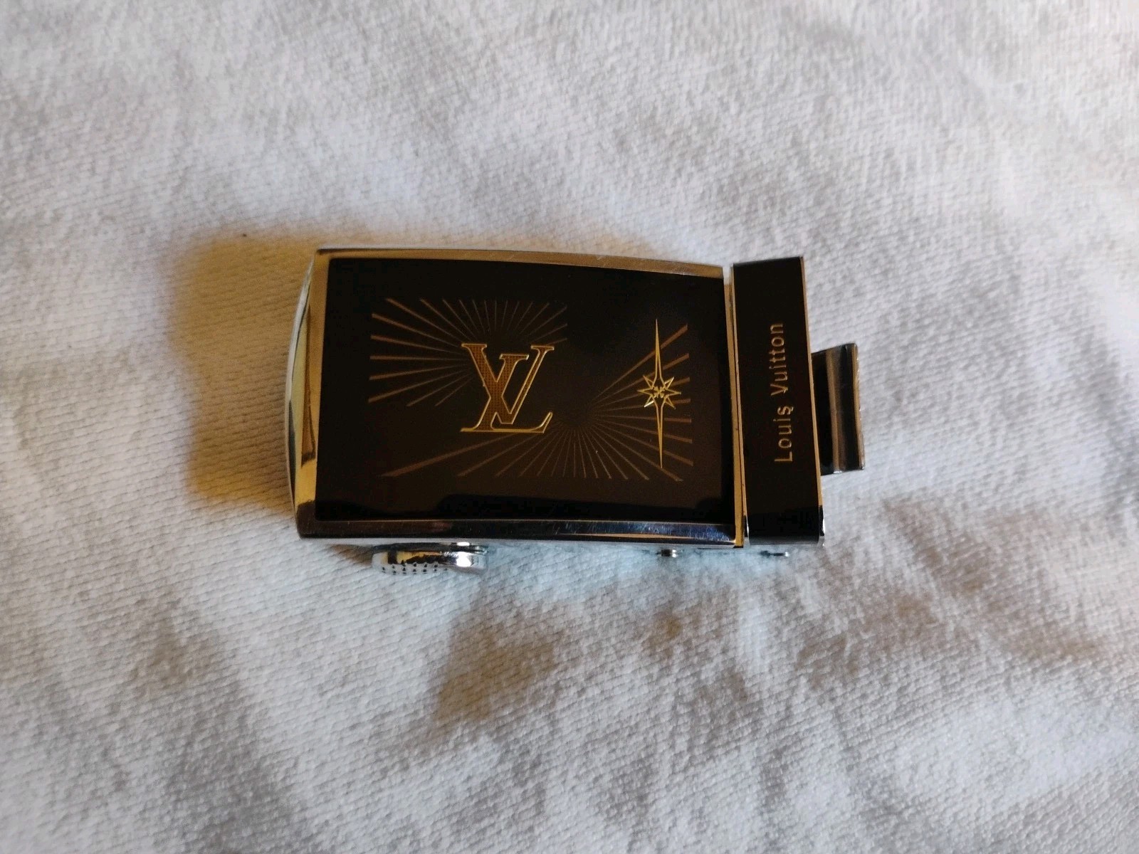 Rare vintage Men Louis Vuitton Rachet Belt Buckle black silver logo LV