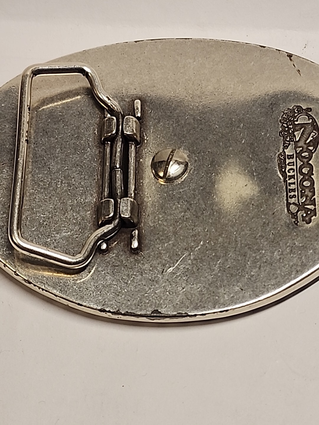 Nocona Belt Buckle Camo Deer Rope Edge Silver Tone Oval Leaping White Tail