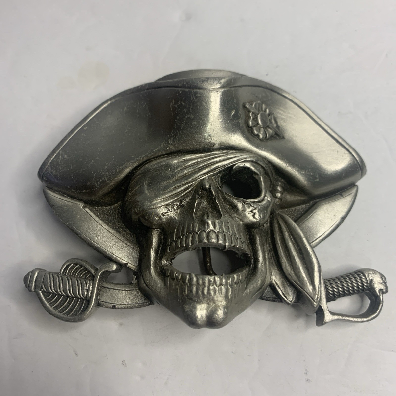 Jolly Roger Pirate Skull Crossed Swords Solid Pewter Great American Belt Buckle