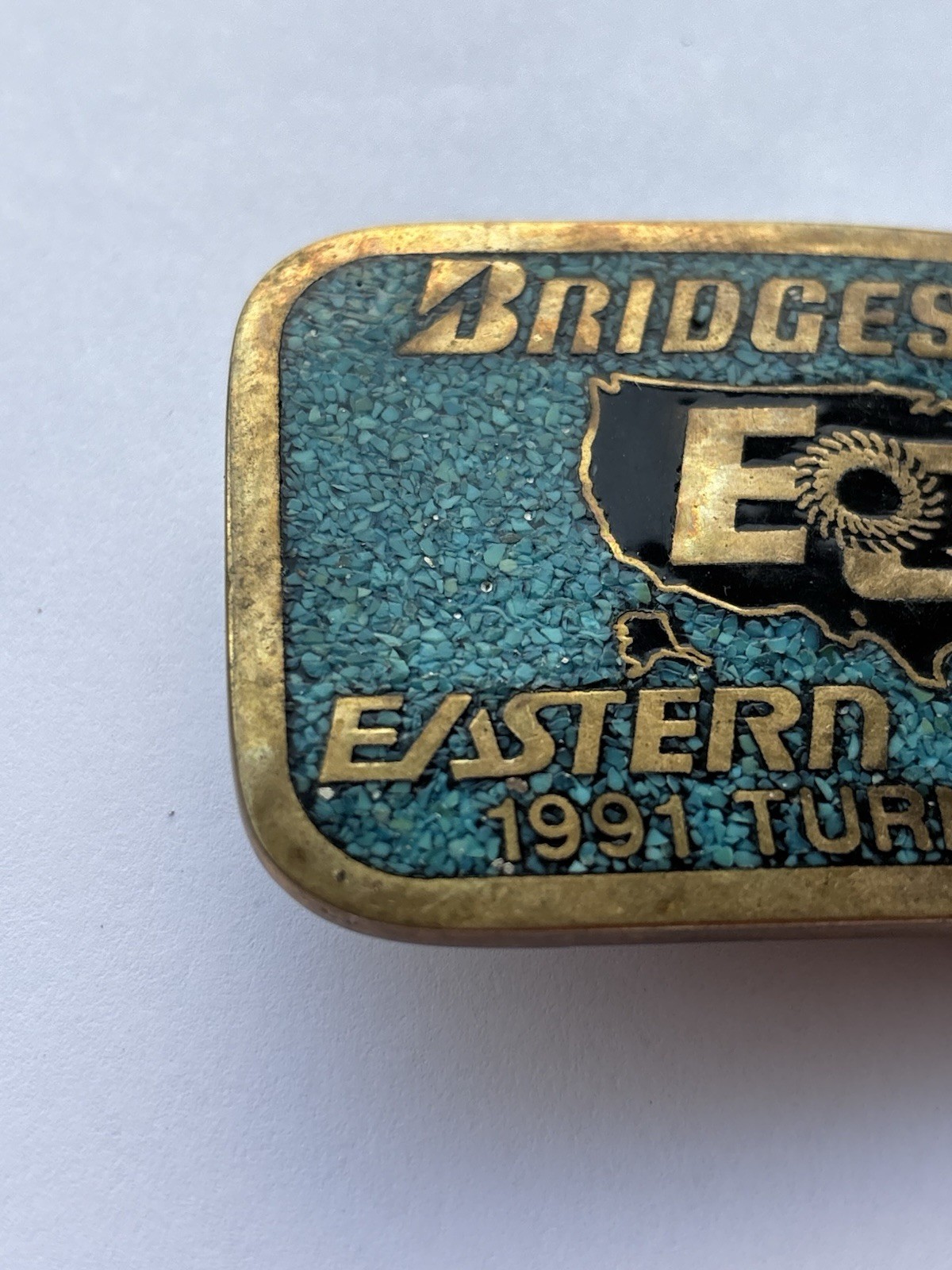 VTG Bridgestone DynaBuckle Eastern Electric 1991 Turnaround Brass Belt Buckle
