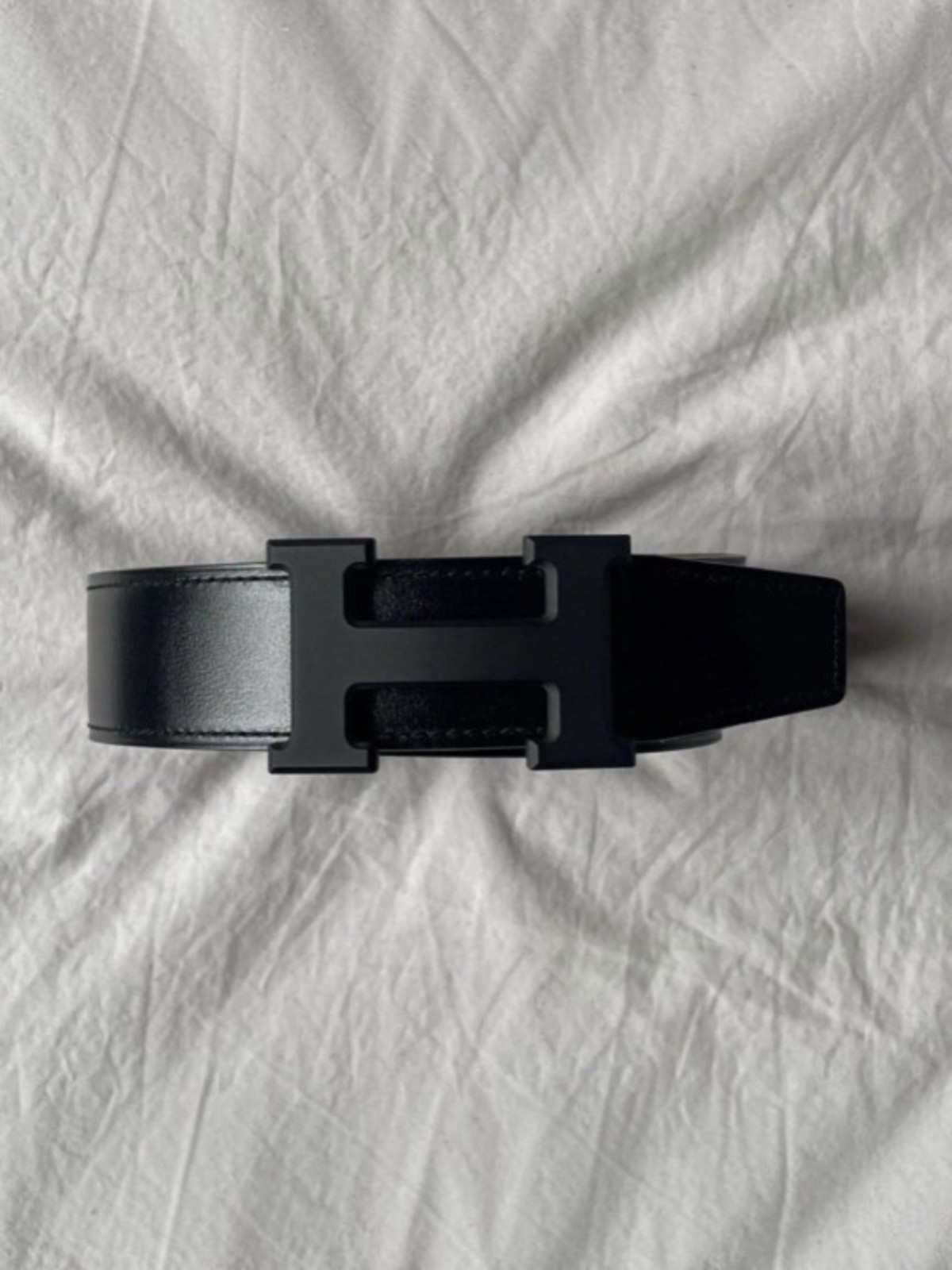 Hermes Black and Brown Reversible Leather Belt w Black Noir H Buckle Incl Box 95