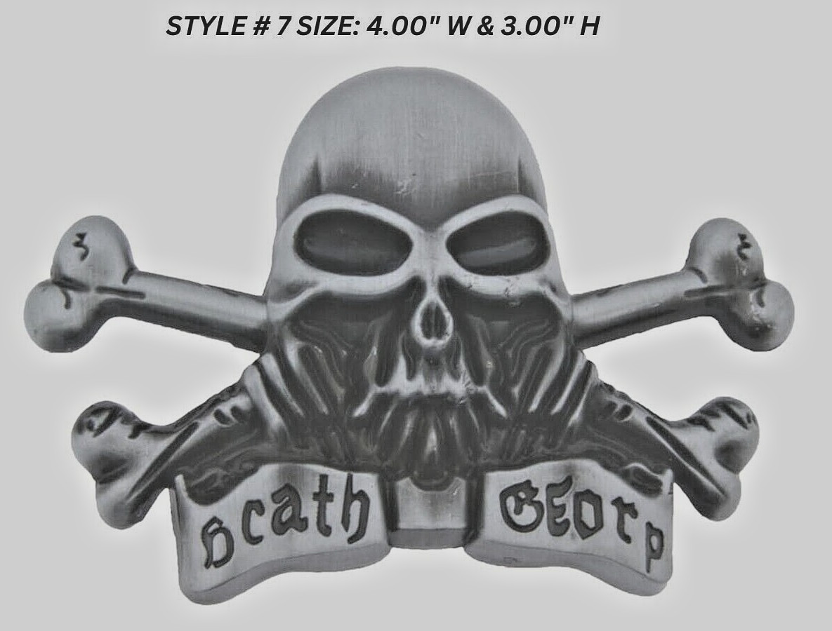 Skull Belt Buckles Gray Metal Vintage Skeleton Crossbones Pirate Halloween Party