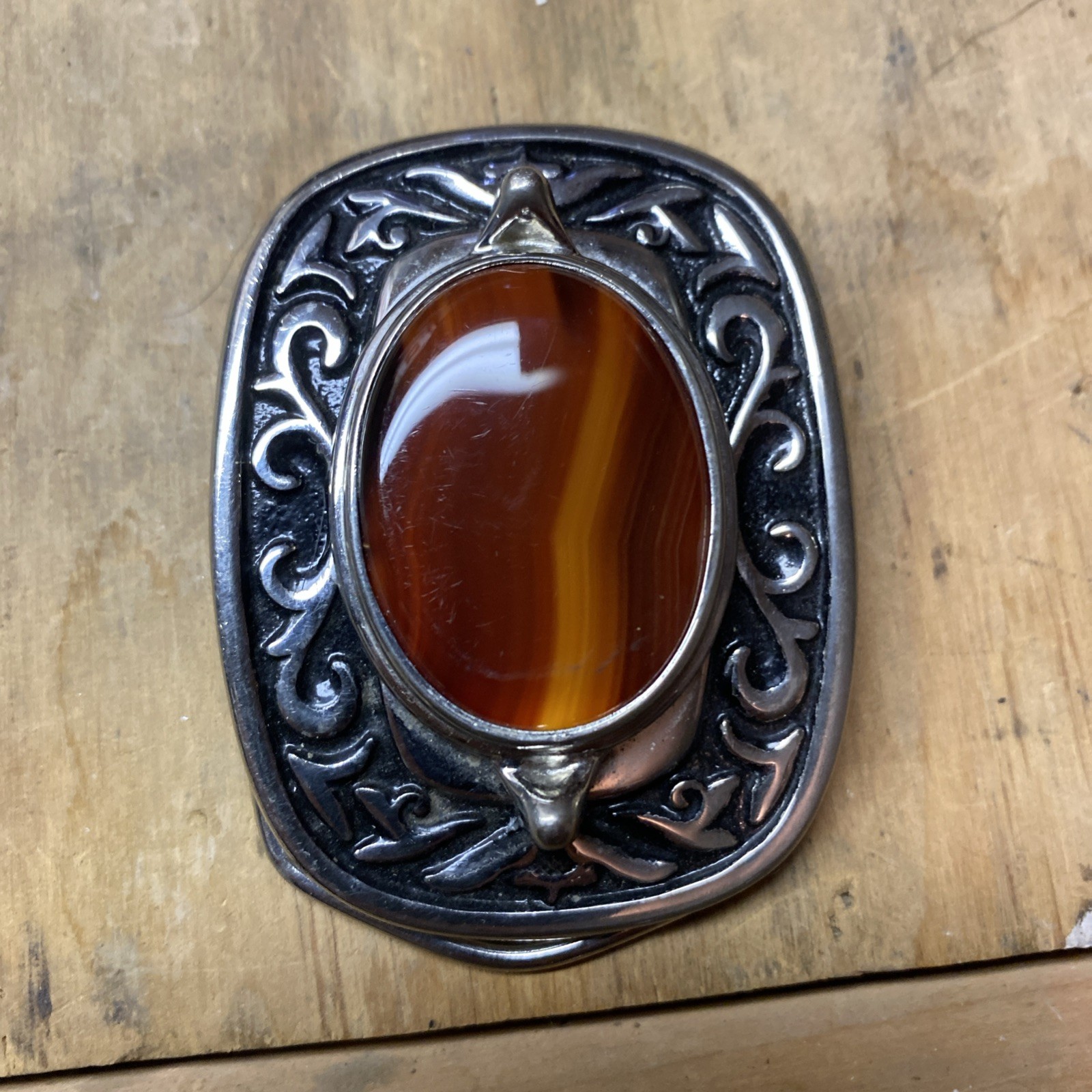 vintage AGATE belt buckle GEMSTONE polished inset stone WESTERN cowboy