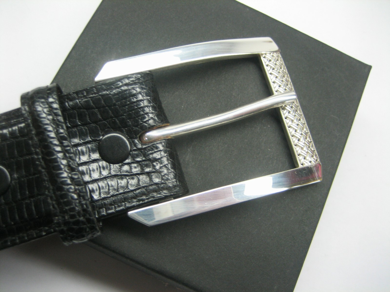 STERLING SILVER 925 BUCKLE WITH GENUINE LIZARD 1.5&Prime; BELT MADE IN U.S.A.