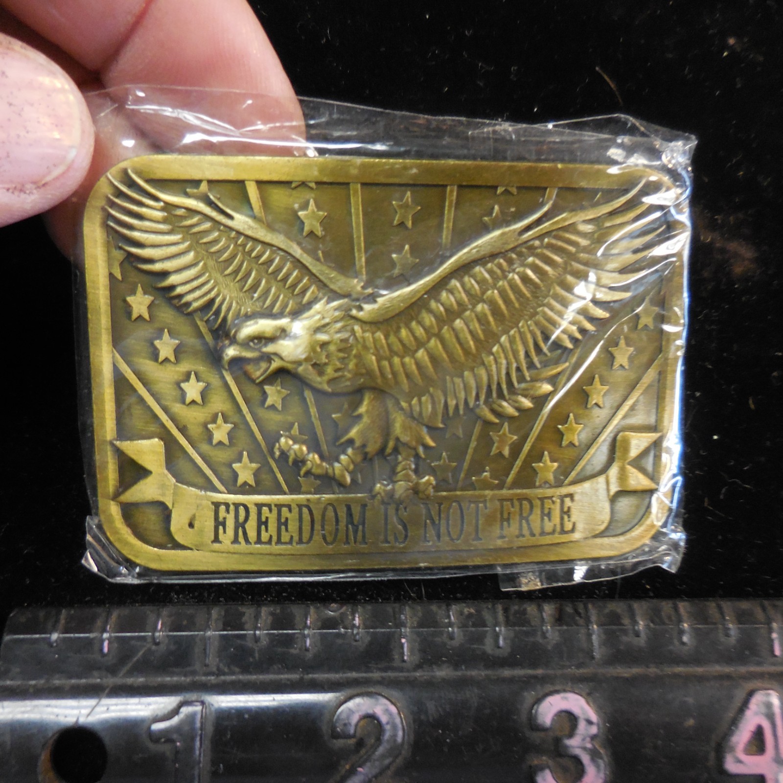 FREEDOM IS NOT FREE Eagle USA Belt Buckle 2×3 Made 2014 Sponsor Brass or Bronze