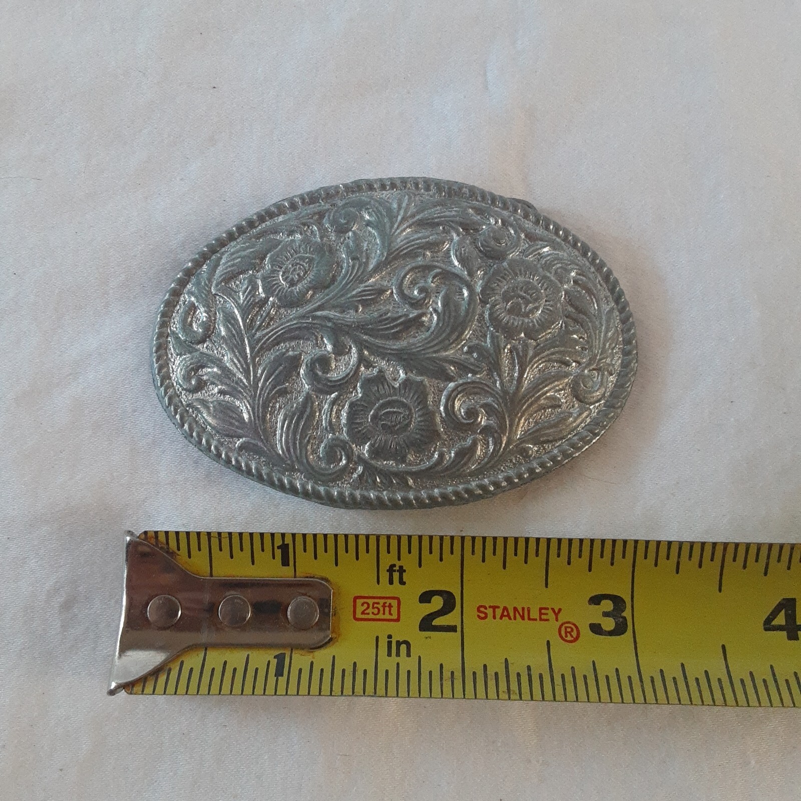 Antique Vintage Silver Western Flower Cowgirl Oval Belt Buckle