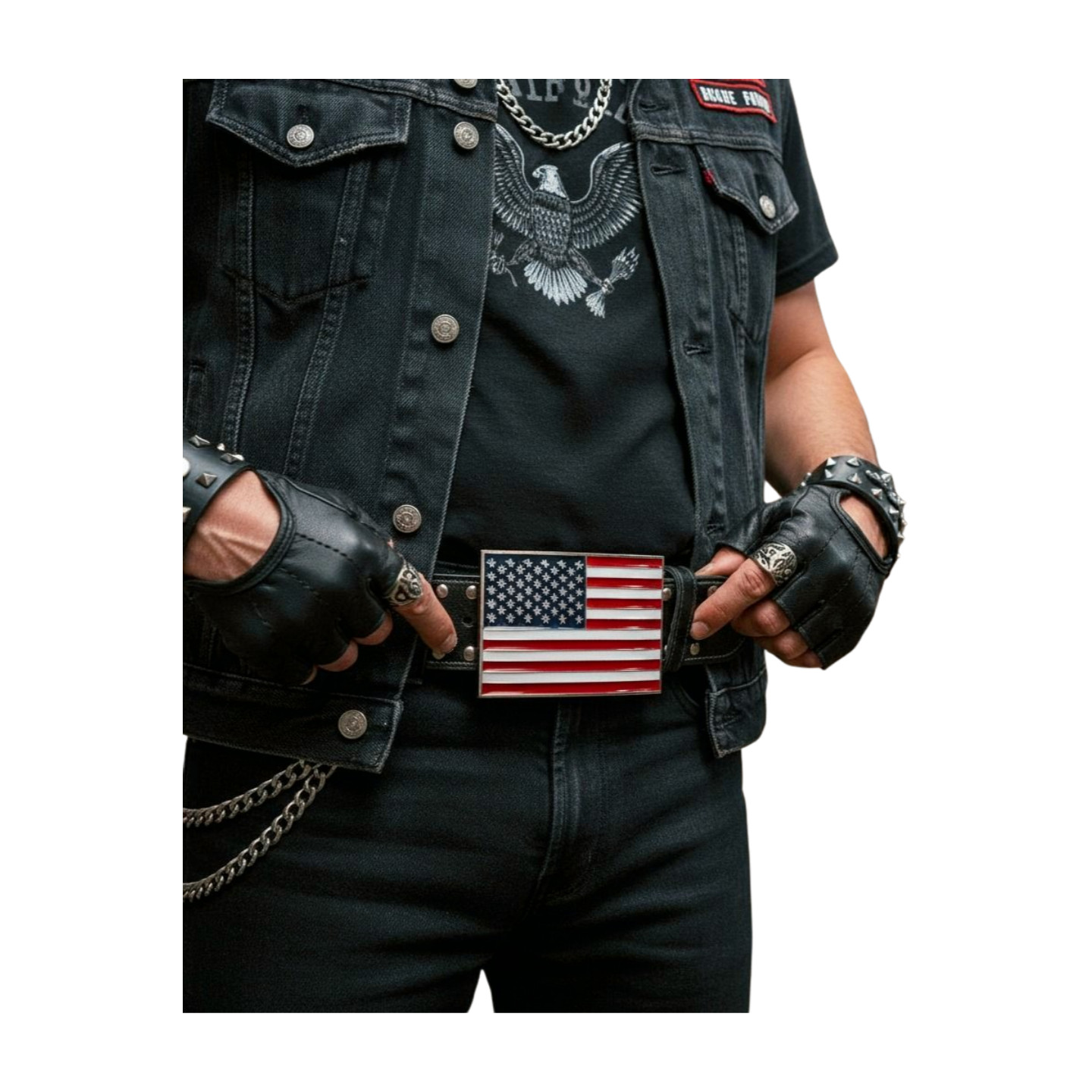 Men Women Belt Buckle Metal Silver United State America USA Flag 4th July Style