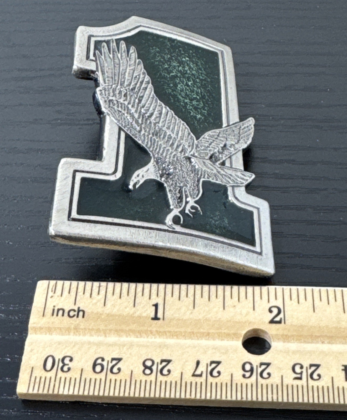1975 Great American Buckle Co. Eagle On #1 Vtg Belt Buckle Silvertone & Green