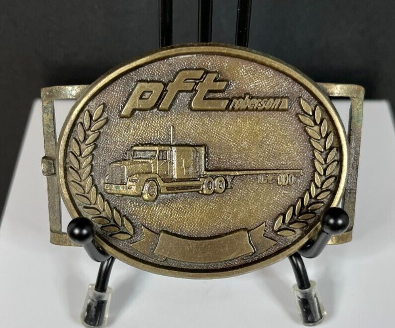 Vintage PFT Roberson Pre-Fab Transit Co. Solid Brass Slip Through Belt Buckle