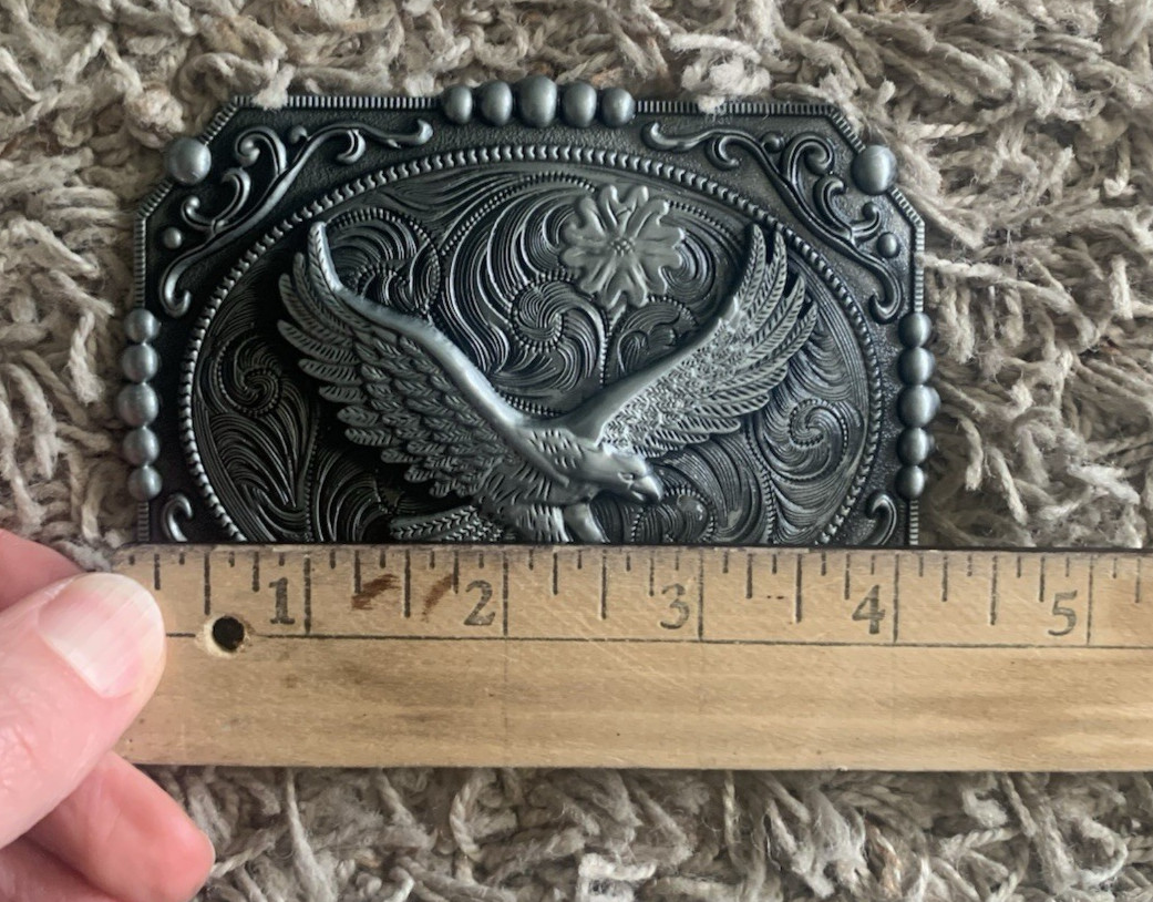 Soaring Eagle Belt Buckle Silver Colored Metal Fits 1.5&Prime; Width Belts 4.25&Prime;x3.25&Prime;