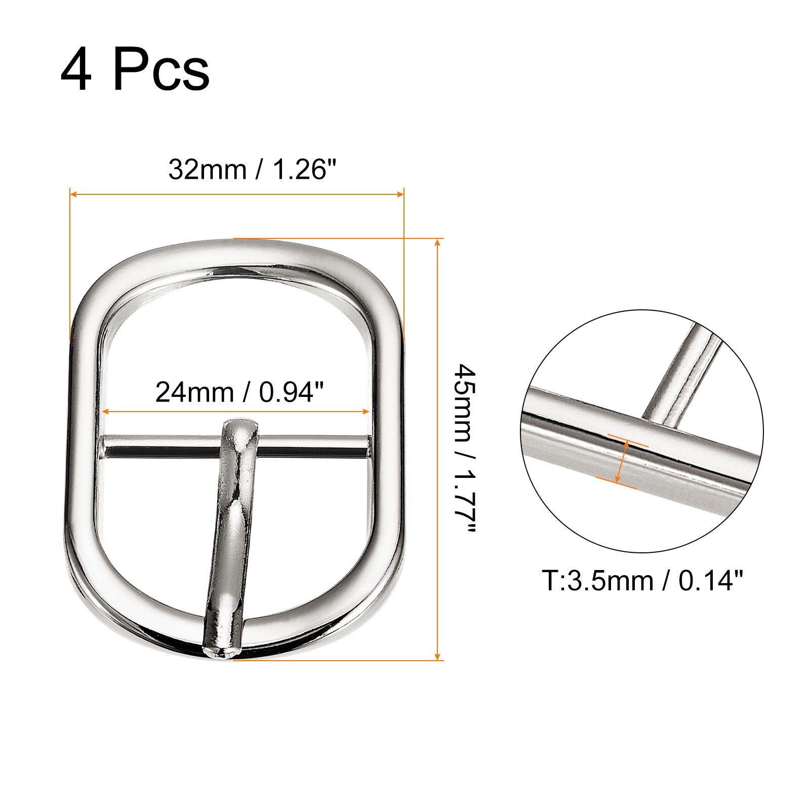 4Pcs 0.94&Prime; Single Prong Belt Buckle DIY Oval Center Bar Buckle Silver