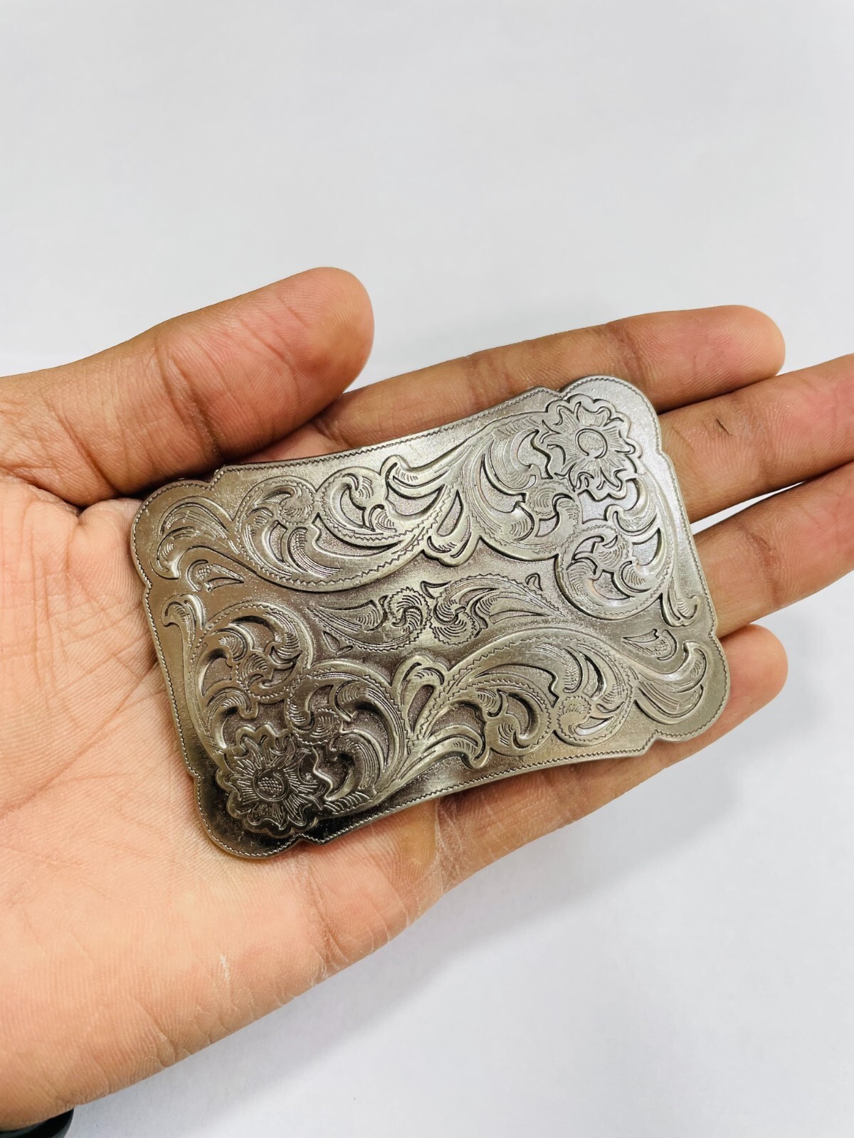 Western Designer Buckle In Silver Antique Color Plate Buckle Unisex Handmade 1.5
