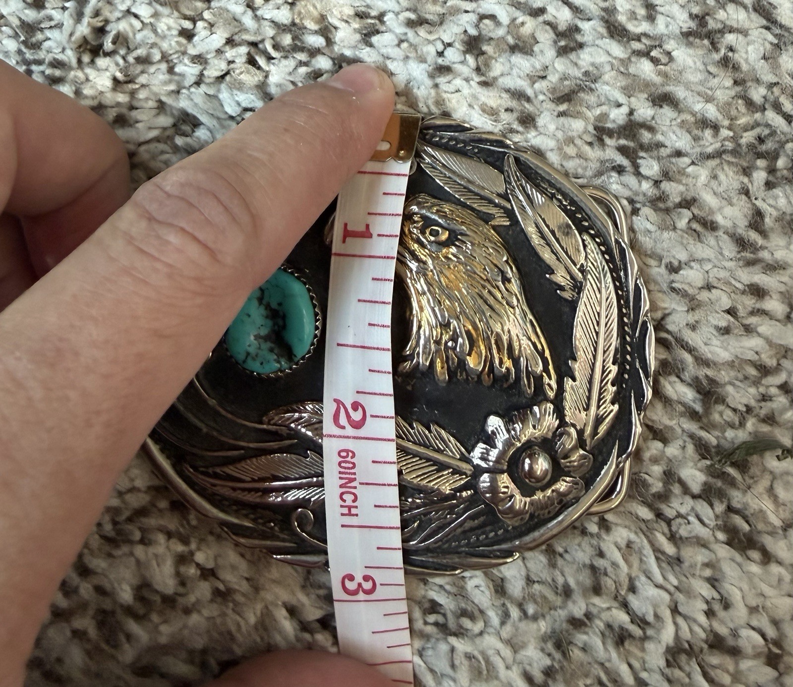 SSI Blue and Coral Turquoise Western Oval Eagle Floral Metal Belt Buckle