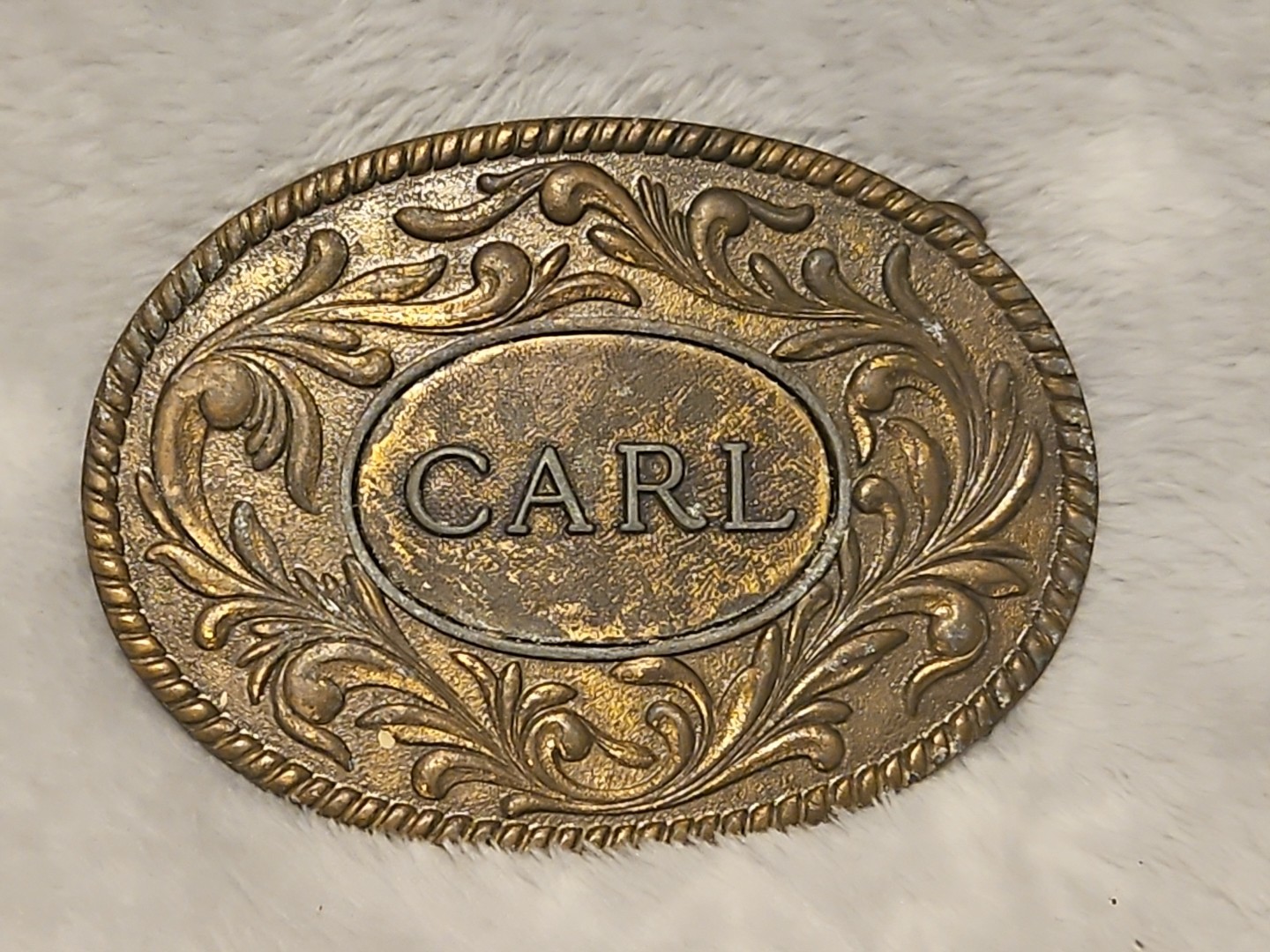 Vintage 1977 The Kinney Co « CARL » Heavy Duty Oval Metal Belt Buckle