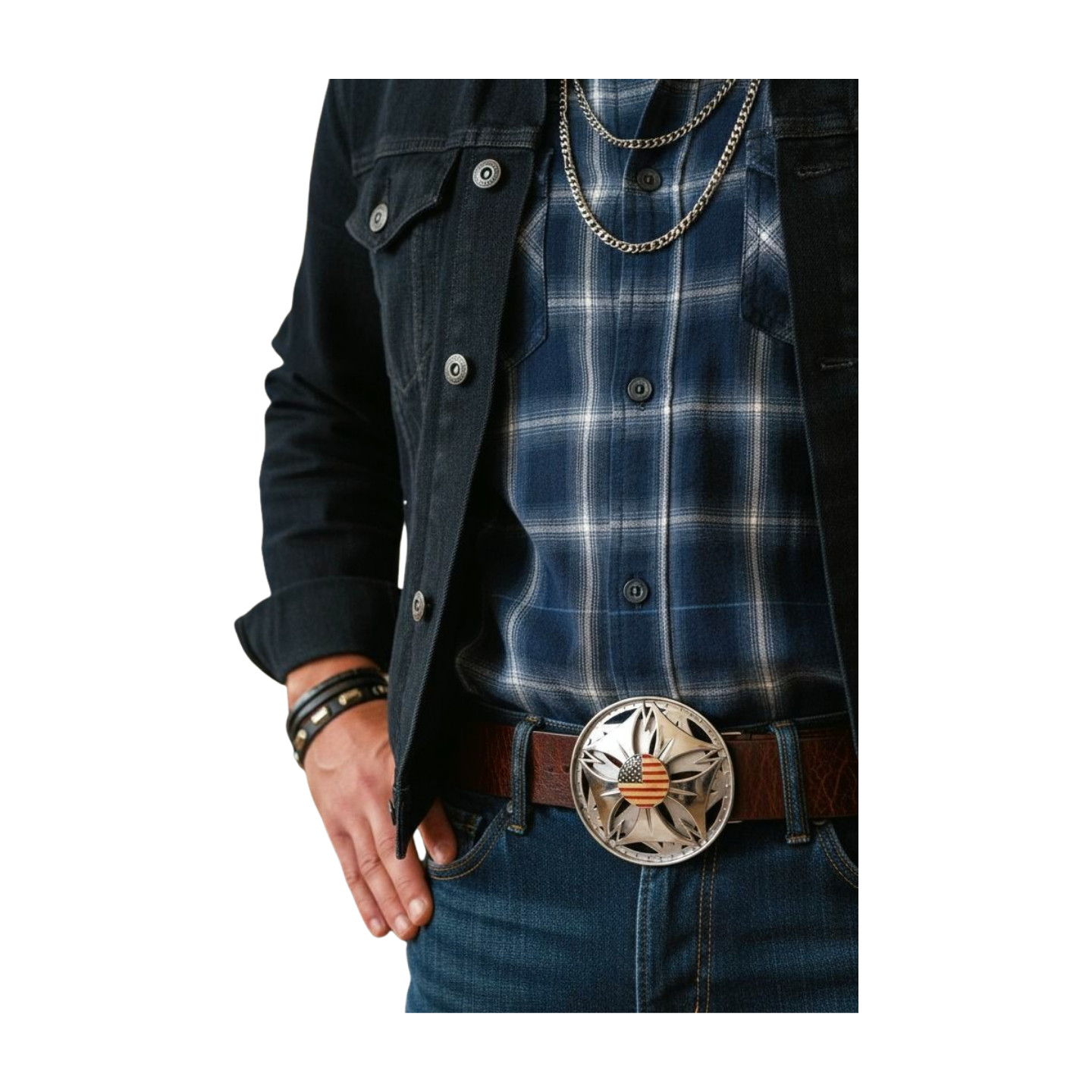 Men Women Silver Metal Buckle Spinning USA Flag United States America Hip Hop