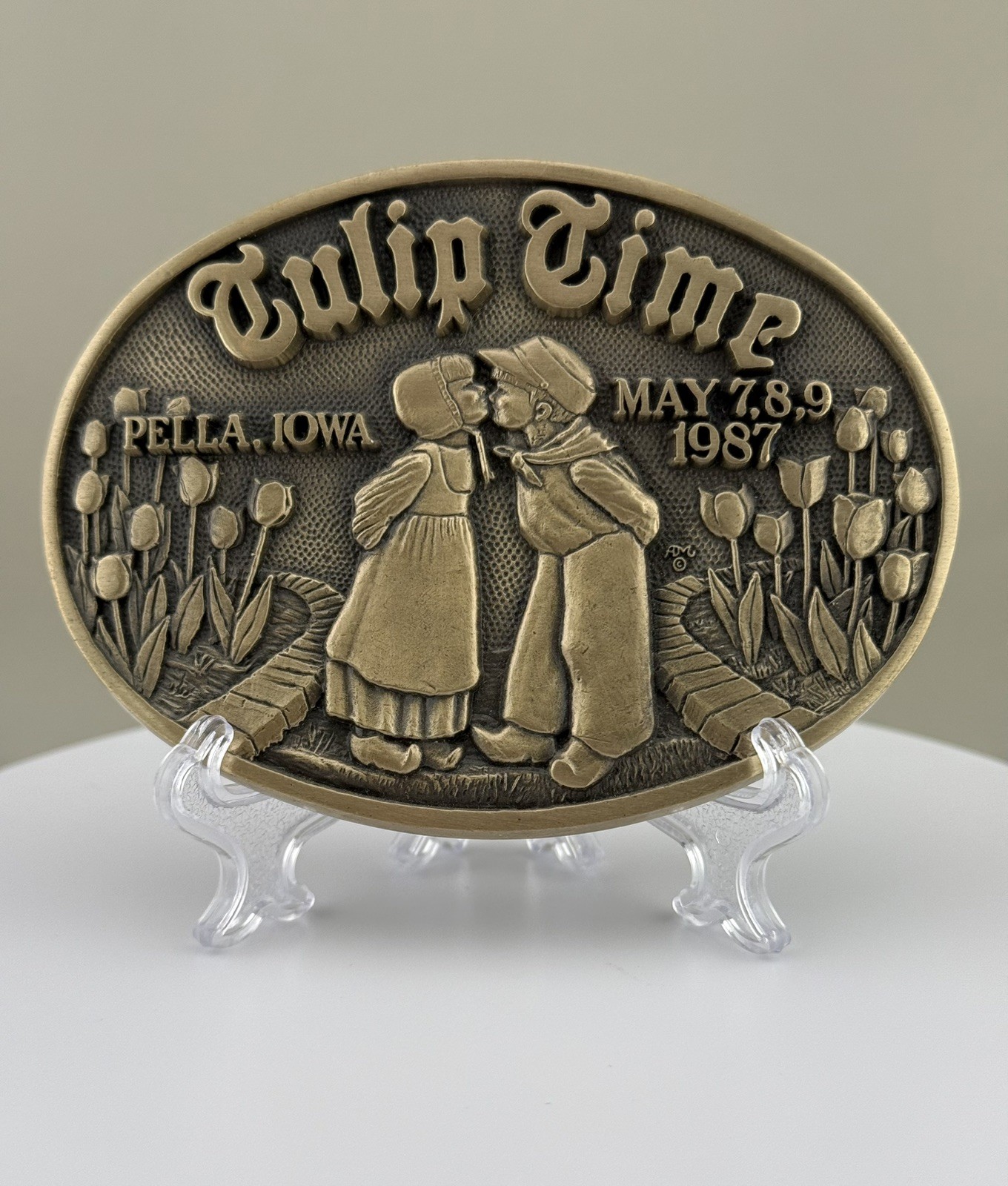 Tulip Time 1987 Pella Iowa Solid Brass Belt Buckle Limited Edition Heavy ADM
