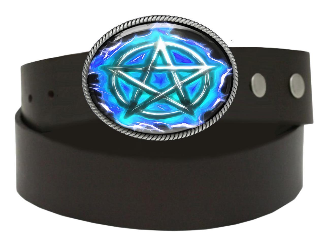 Ice Blue Pentagram Belt Buckle – Gothic Flames Men Women Handmade Belt Buckle
