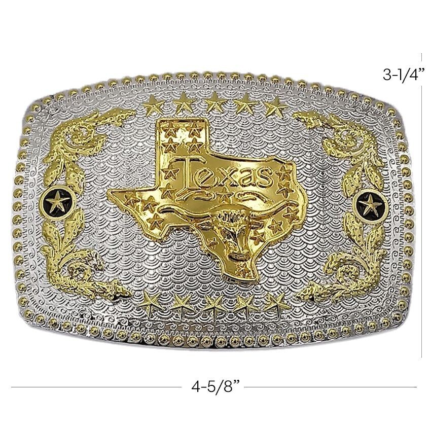 Oversize TEXAS STATE Flag SILVER & GOLD Belt Buckle Cowboy Cowgirl Rodeo LARGE