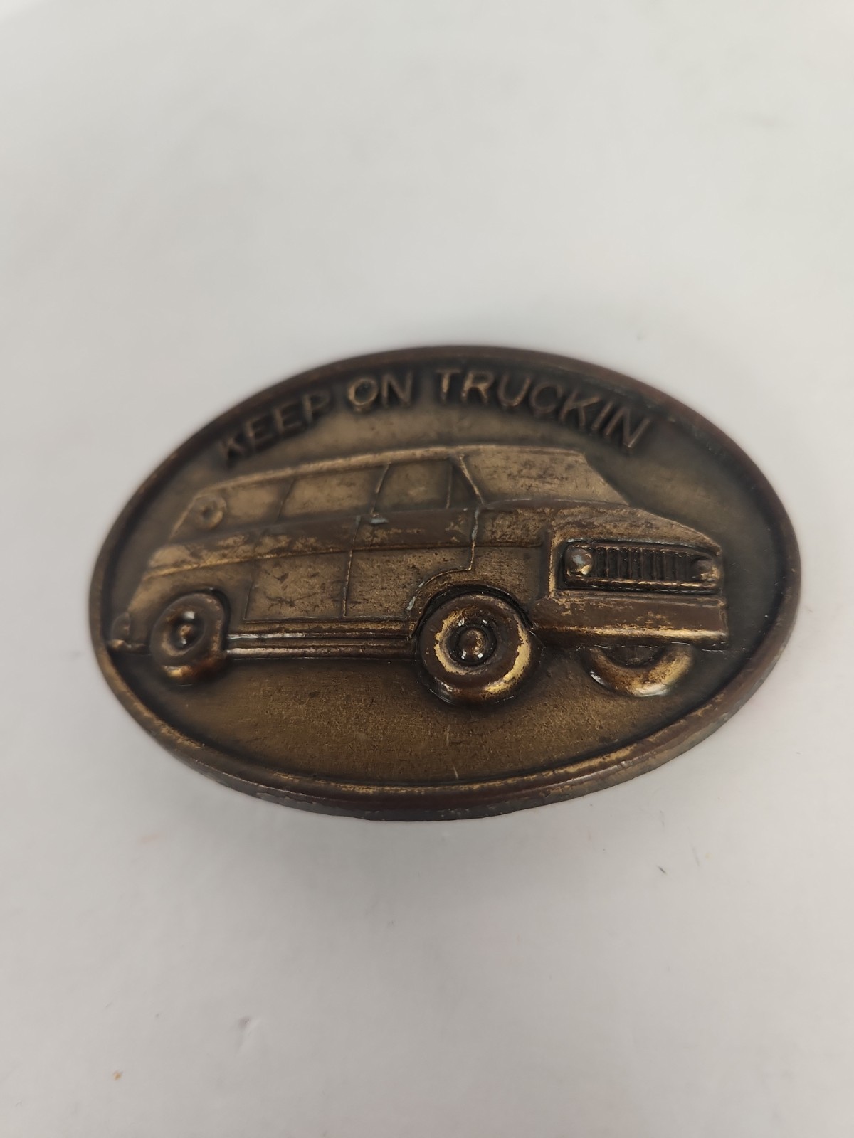 Vintage 1970s Keep On Truckin Van Belt Buckle Brass Tone Retro Boogevan Hippie