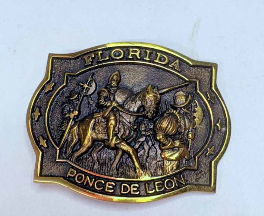 Vintage Heritage Mint Ltd Ponce de Leon Brass Belt Buckle with Papers and Pouch