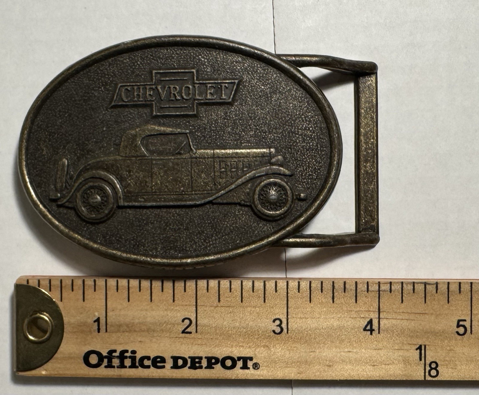 Vintage Chevrolet Bowtie Belt Buckle R.J. Roberts Co Rochester MI 43063 Pewter