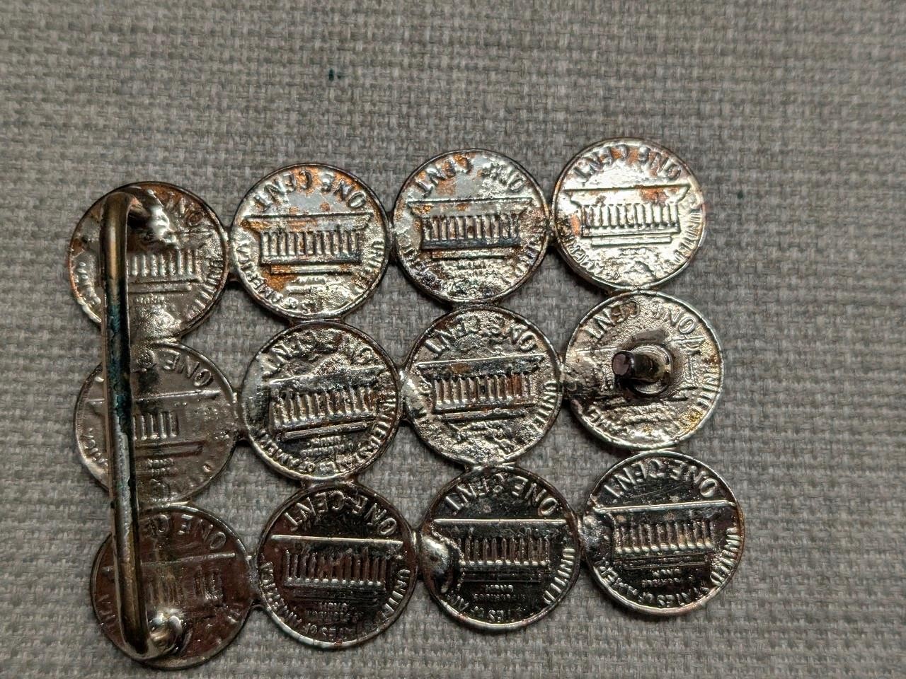 vintage 1970s handcrafted PENNY belt buckle LINCOLN coins WESTERN cowboy USA