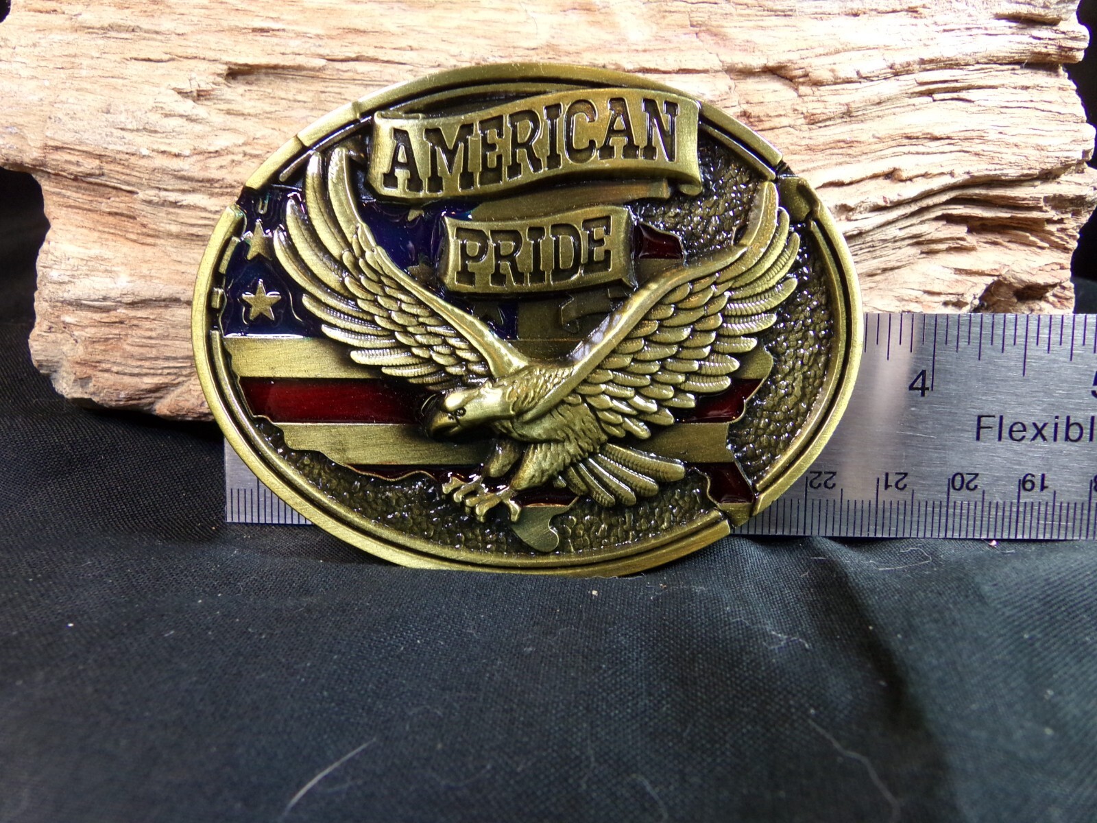 Men&rsquo;s Belt Buckle &lsquo;AMERICAN PRIDE,&rsquo; U.S.A in shape of the Flag, & American Eagle