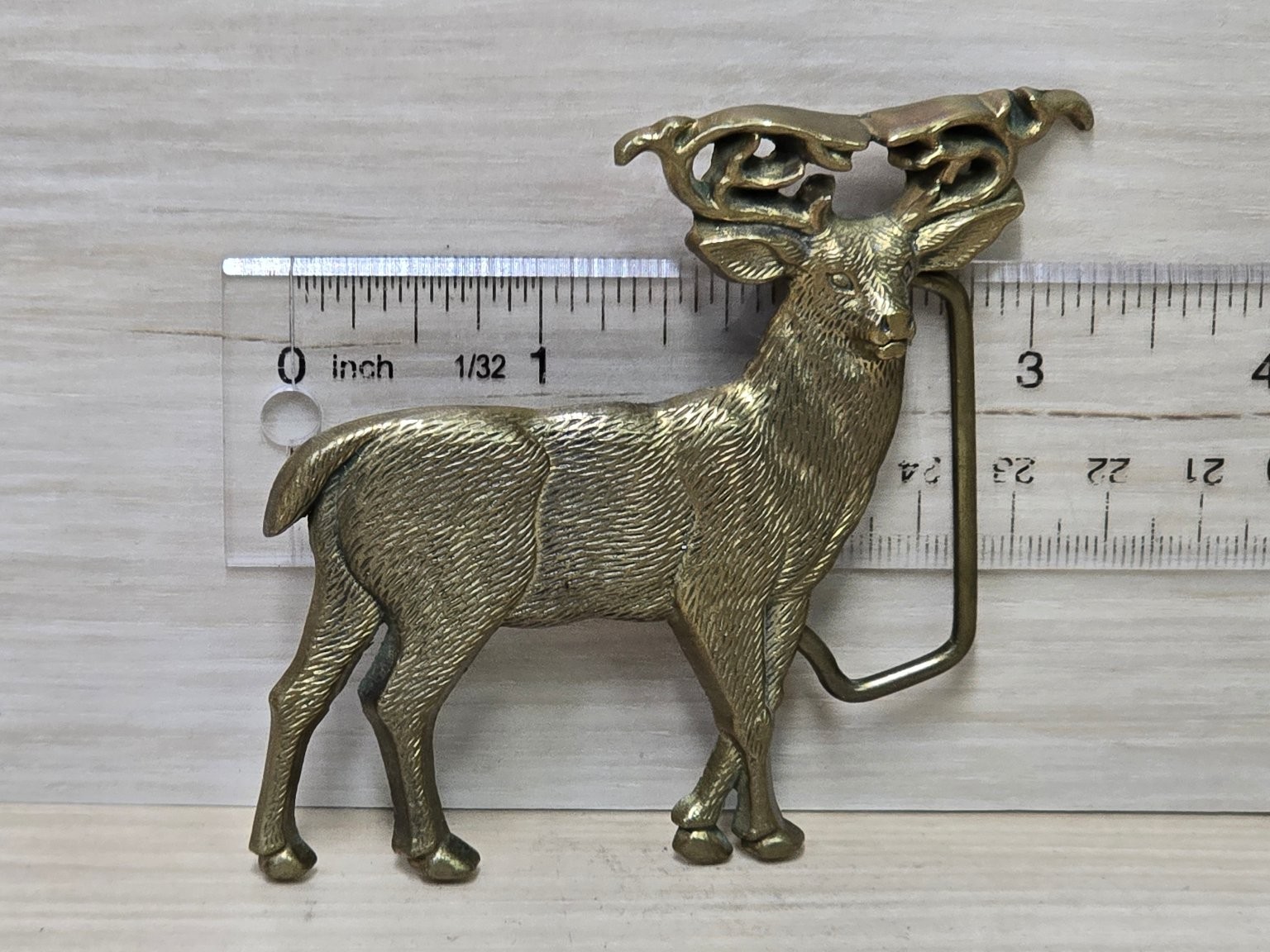 Vintage Baron Buckle Belt Buckle Brass 3.75&Prime;H Deer Stag Hunter Animal 1980