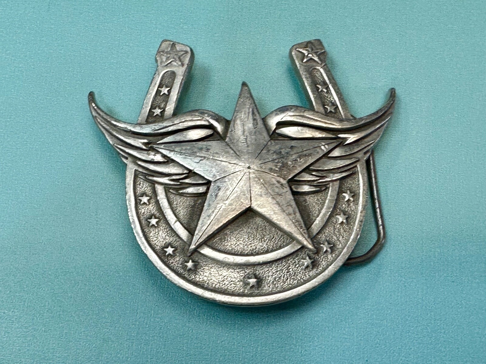 Lucky Star In Horseshoe Vintage 2004 Cutout Great American Products Belt Buckle